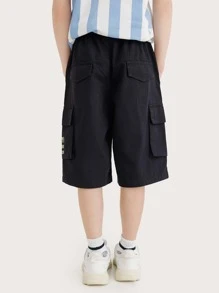 男孩休閒字母圖案工裝短褲帶大口袋,夏天