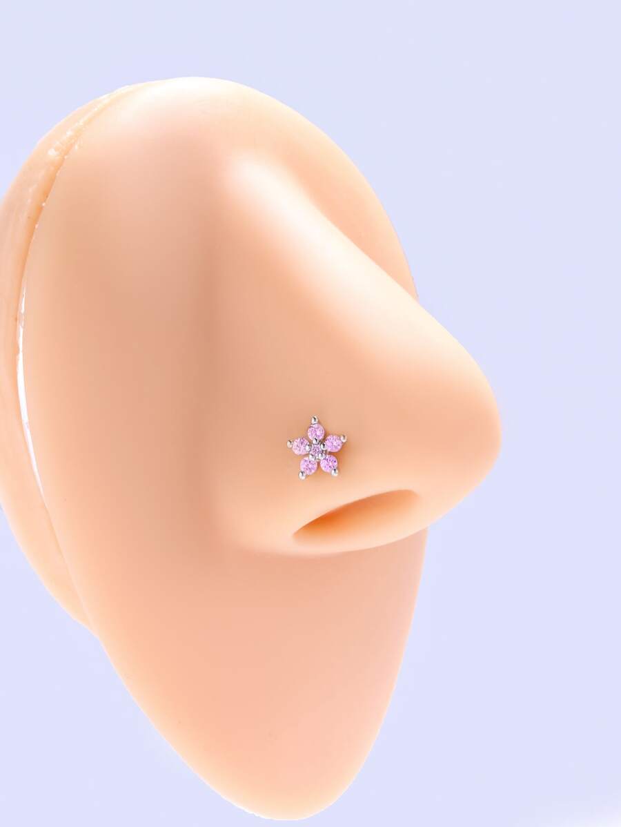 不銹鋼水鑽花朵裝飾鼻釘身體鏈禮品適合女士和女孩 - 銀色 - 查看 1