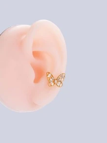 1 pieza Pendiente de tachuela con diamante de imitación con diseño de mariposa - Amarillo Oro - Ver 1
