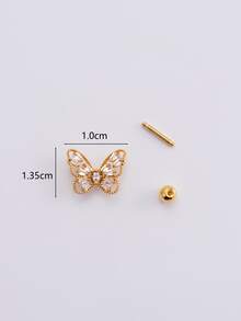 1 pieza Pendiente de tachuela con diamante de imitación con diseño de mariposa - Amarillo Oro - Ver 3