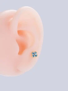 1入組水鑽裝飾耳釘 - 金黃色 - 查看 2