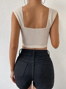 Chiquease Top crop unicolor tejido waffle - Albaricoque - Ver 5