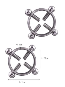 2pcs/set Perfect Piercing Round Decor Nipple Ring Stainless Steel For Women & Men No Piercing Needed Septum Body Jewelry - Silver - View 4