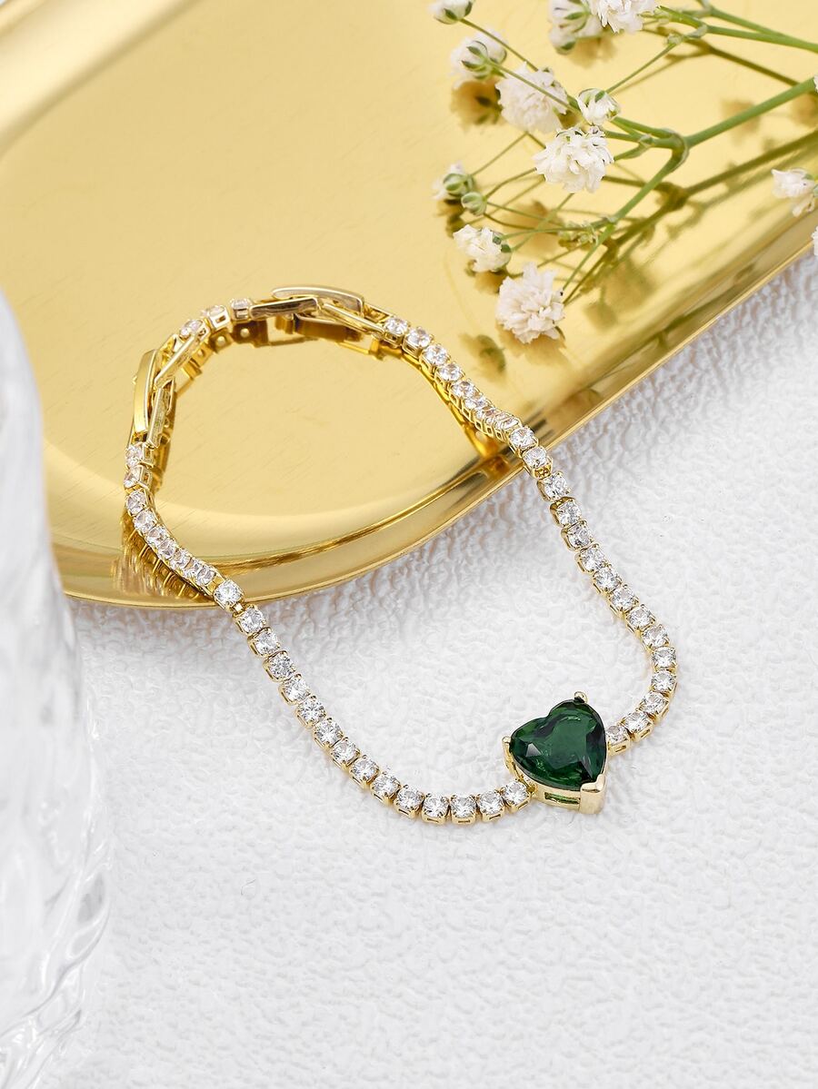 Cubic Zirconia Heart Decor Bracelet - Multicolor - View 1