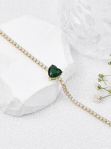 Cubic Zirconia Heart Decor Bracelet - Multicolor - View 2