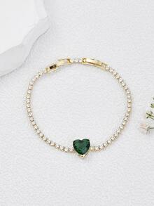 Cubic Zirconia Heart Decor Bracelet - Multicolor - View 3