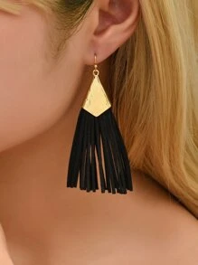 Tassel Drop Earrings - Black - View 1