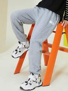 Chicos Pantalones deportivos con diseño de parche de letra - Gris - Ver 1