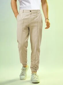 Manfinity Men Solid Slant Pocket Trousers - Apricot - View 4