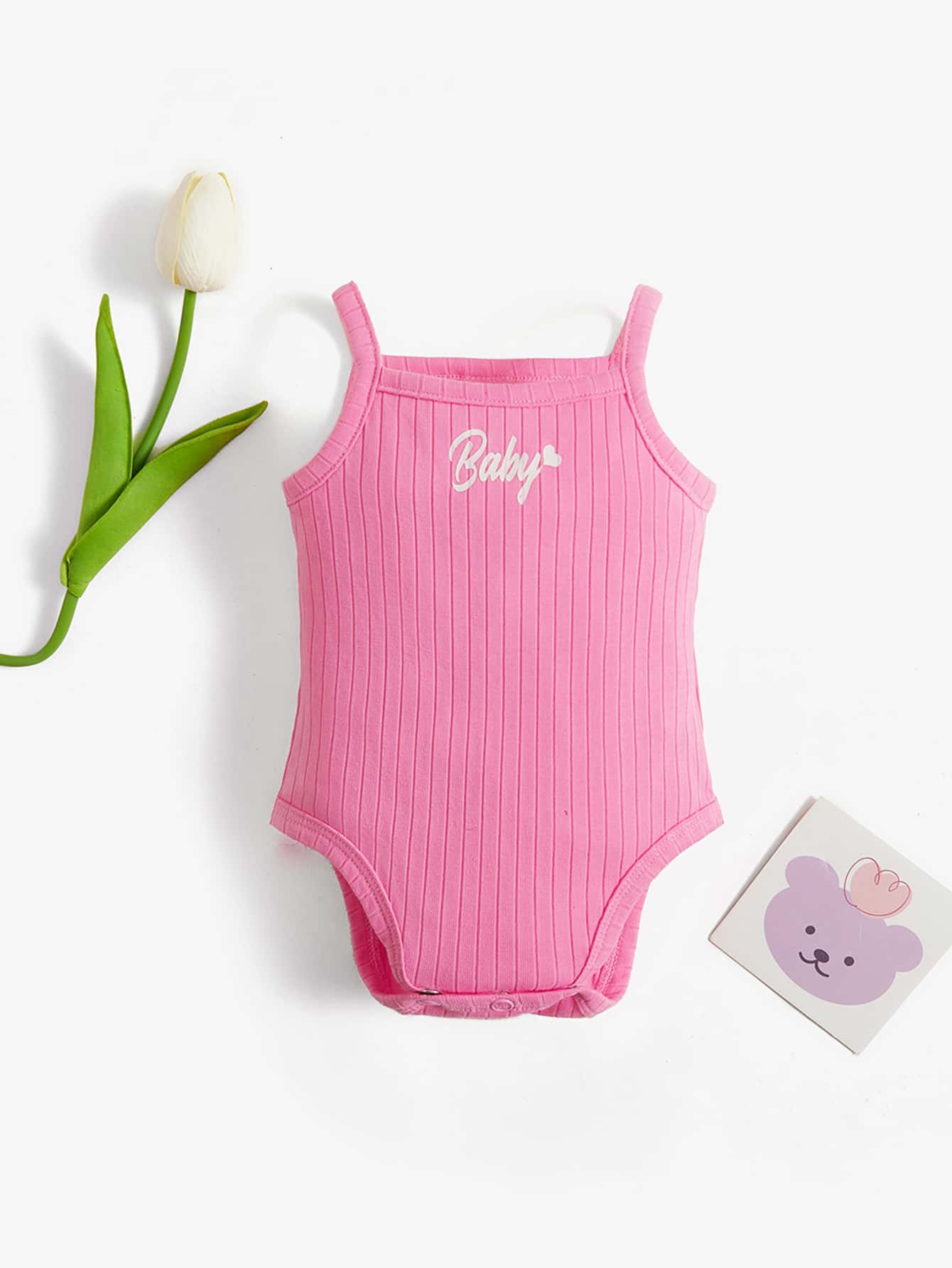 SHEIN 新生兒女嬰兒字母印花肩帶連體衣