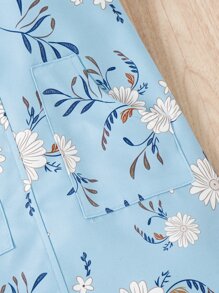 SHEIN Toddler Girls Ruffle Trim Tee & Floral Print Pinafore Dress - Blue and White - View 4