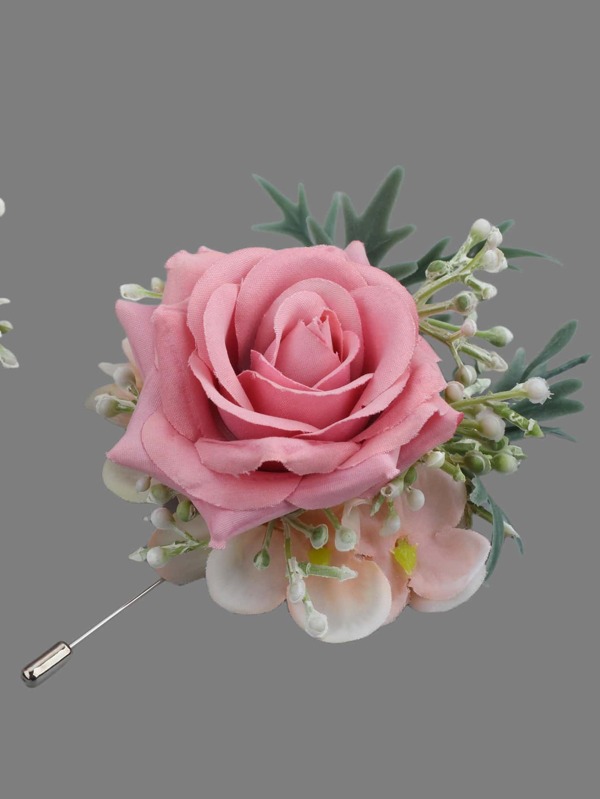 1pc Plastic Boutonniere, Artificial Flower Decor Corsage For Wedding