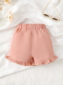 Bebé Shorts bajo con fruncido con bolsillos oblicuos fruncido bajo con fruncido