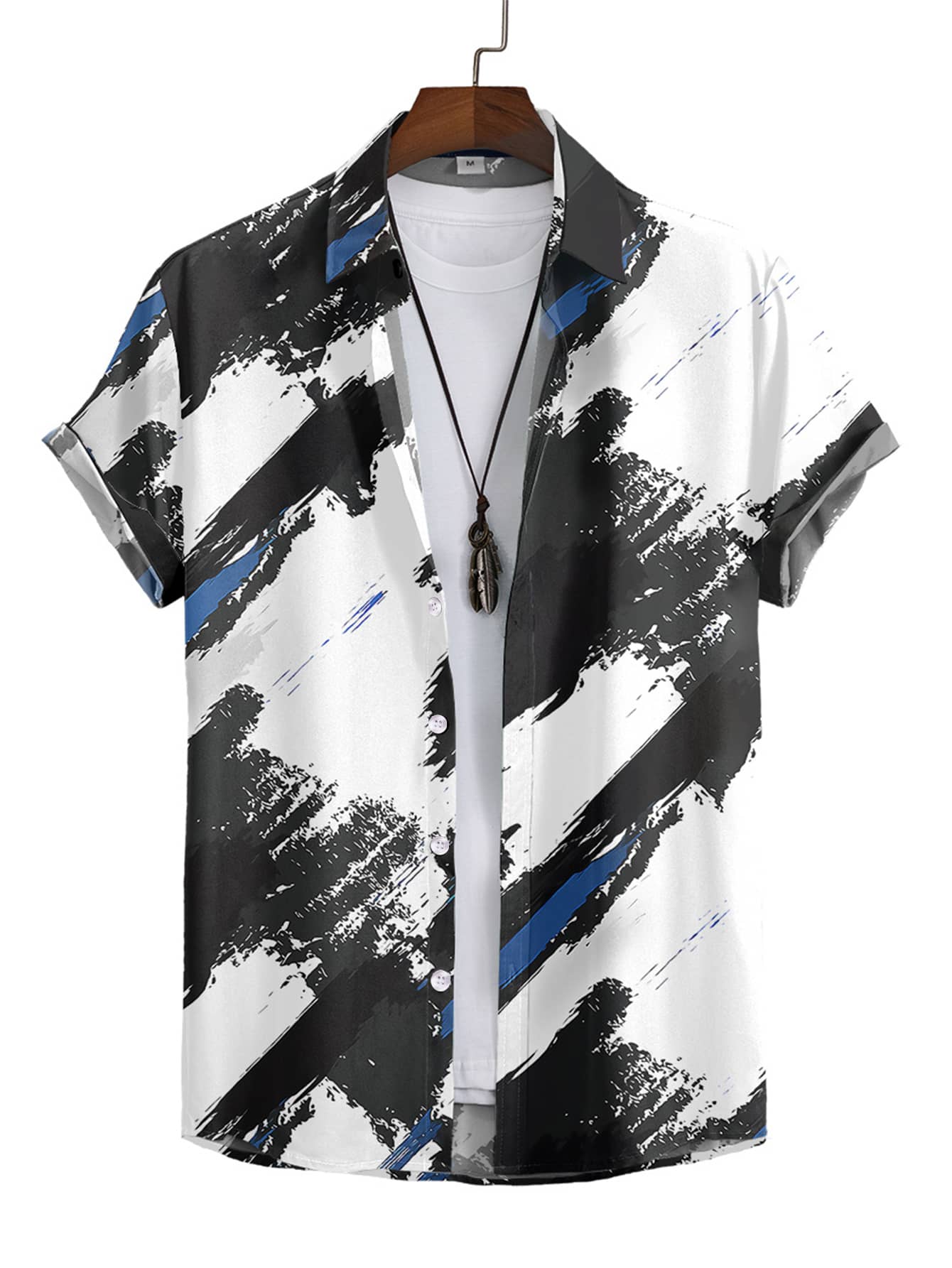 Manfinity Homme Men's Plus Size Casual Loose Brush Print Shirt Without Undershirt - Multicolor - View 1