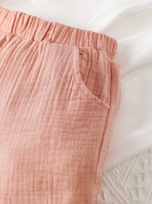 Bebé Shorts bajo con fruncido con bolsillos oblicuos fruncido bajo con fruncido