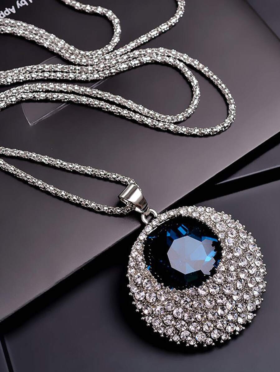 Rhinestone Decor Round Pendant Long Necklace For Women's Fashion Accessory - Multicolor - View 1