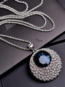 Rhinestone Decor Round Pendant Long Necklace For Women's Fashion Accessory - Multicolor - View 3