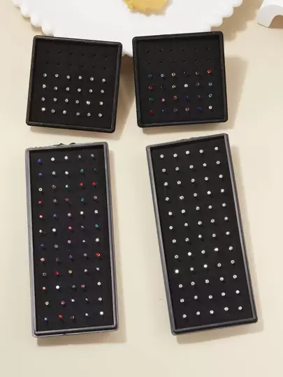 1 caja Perno nariz simple de acero inoxidable zirconia cúbica adorno para mujeres