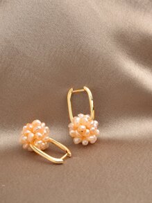 1pair Natural Pearl Flower Ball Earrings For Women - Pink - View 3
