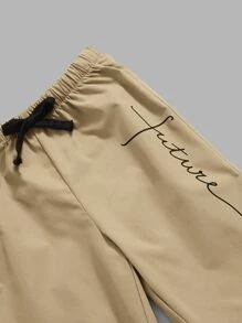 SHEIN Leap Crew Toddler Boys Leopard Print Tee & Letter Graphic Drawstring Waist Trousers - Khaki - View 4