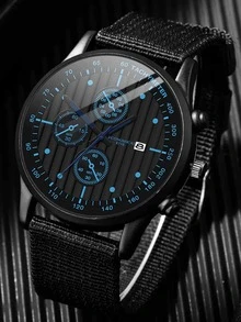 ECONOMICXI 1入組男士圓形指針日期石英手錶和3入組手環 - 黑色 - 查看 2