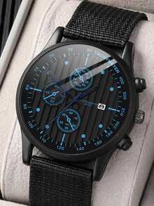 ECONOMICXI 1入組男士圓形指針日期石英手錶和3入組手環 - 黑色 - 查看 4