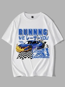 ROMWE MEN Street Life Tops Nam Ô tô/xe hơi Lá thư Giải trí - trắng - Xem 1