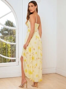 SHEIN Belle 1入組印花高低下擺吊帶裙伴娘禮服