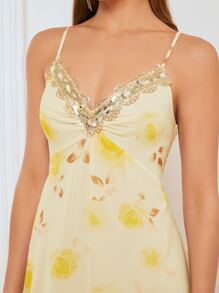 SHEIN Belle 1入組印花高低下擺吊帶裙伴娘禮服