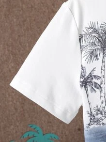 Boys Tropical Print Tee - Blue and White - View 3