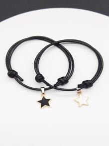 1 cặp Mặt dây chuyền hình cáo bện bằng da Pu thủ công có thể điều chỉnh cho nam và nữ, thích hợp để đeo hàng ngày và các dịp lễ hội - Đen và trắng - Xem 1