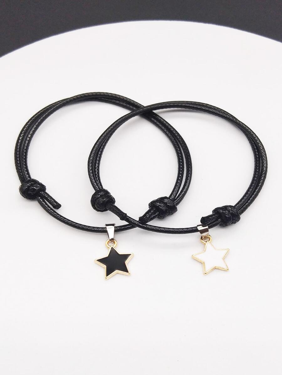 1 cặp Mặt dây chuyền hình cáo bện bằng da Pu thủ công có thể điều chỉnh cho nam và nữ, thích hợp để đeo hàng ngày và các dịp lễ hội - Đen và trắng - Xem 1