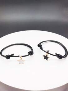 1 cặp Mặt dây chuyền hình cáo bện bằng da Pu thủ công có thể điều chỉnh cho nam và nữ, thích hợp để đeo hàng ngày và các dịp lễ hội - Đen và trắng - Xem 2