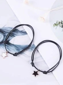 1 cặp Mặt dây chuyền hình cáo bện bằng da Pu thủ công có thể điều chỉnh cho nam và nữ, thích hợp để đeo hàng ngày và các dịp lễ hội - Đen và trắng - Xem 3