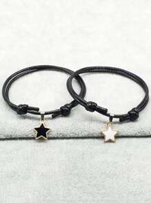 1 cặp Mặt dây chuyền hình cáo bện bằng da Pu thủ công có thể điều chỉnh cho nam và nữ, thích hợp để đeo hàng ngày và các dịp lễ hội - Đen và trắng - Xem 5