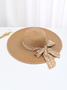 1pc Women Leaf Print Skinny Scarf Decor Boho Style Straw Hat