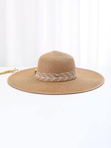 1pc Women Leaf Print Skinny Scarf Decor Boho Style Straw Hat