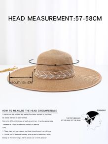 1pc Women Leaf Print Skinny Scarf Decor Boho Style Straw Hat