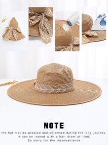 1pc Women Leaf Print Skinny Scarf Decor Boho Style Straw Hat