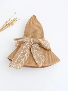 1pc Women Leaf Print Skinny Scarf Decor Boho Style Straw Hat