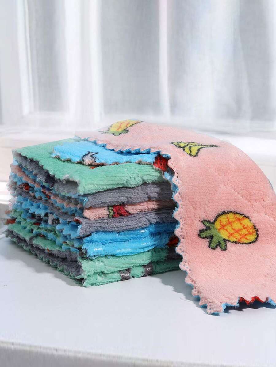 10 chiếc Khăn lau nhà bếp, Khăn lau bát đĩa bằng Cellulose có thể tái sử dụng, Khăn lau bằng lông cừu san hô siêu thấm, Khăn khô nhanh có thể giặt được - Nhiều màu - Xem 1