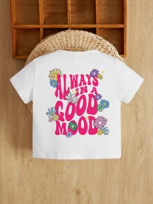 SHEIN Leap Crew Baby Girl Casual Comfortable Short Sleeve Letter Printed Pullover Sweatshirt, Suitable For Spring And Summer - White - View 1