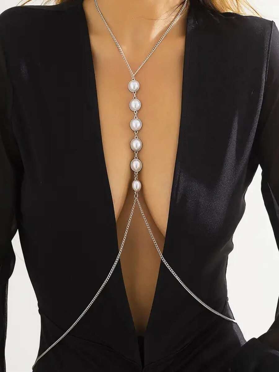 Cadena para cuerpo con diseño de perla artificial - Multicolor - Ver 1