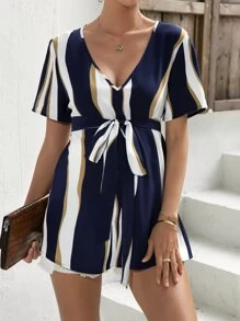 SHEIN Maternity Striped Print Belted Blouse - Multicolor - View 3