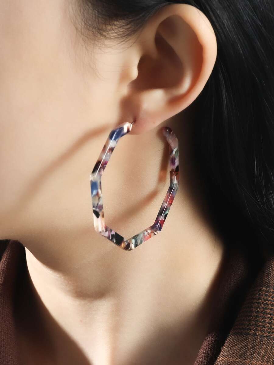Graphic Geometric Design Earrings - Multicolor - View 1