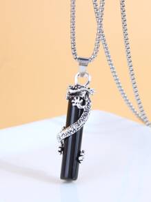 Men Dragon Charm Necklace - Black - View 1