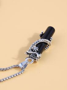 Men Dragon Charm Necklace - Black - View 2