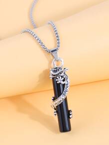 Men Dragon Charm Necklace - Black - View 3