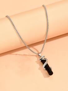 Men Dragon Charm Necklace - Black - View 5