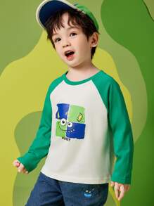 Niñito Camiseta con estampado de dibujos animados de manga raglán - Blanco - Ver 1
